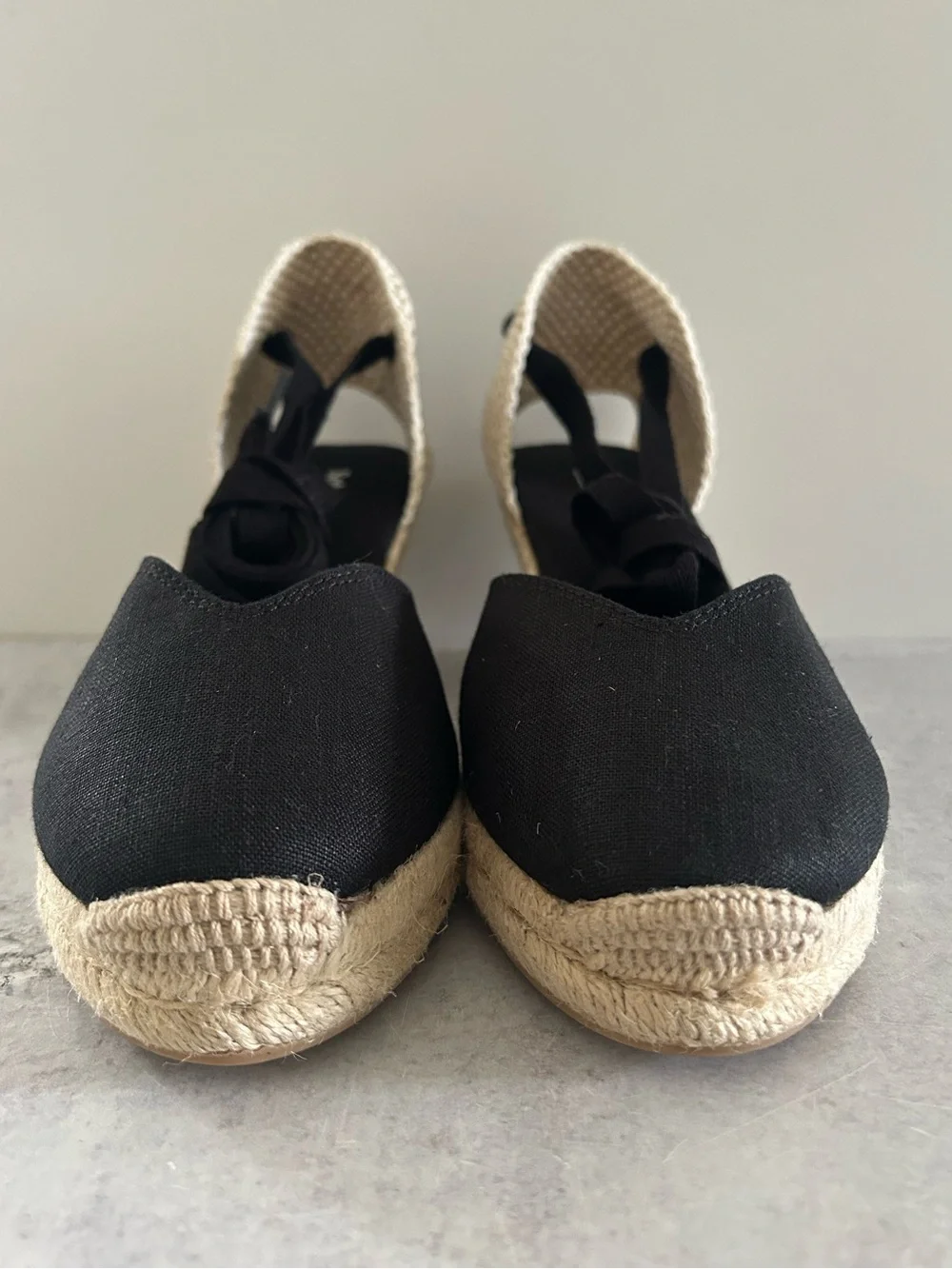 SOLUDOS Lyon Ankle Wrap Wedge Espadrille Sandals, Noche Black 7.5 NWOB